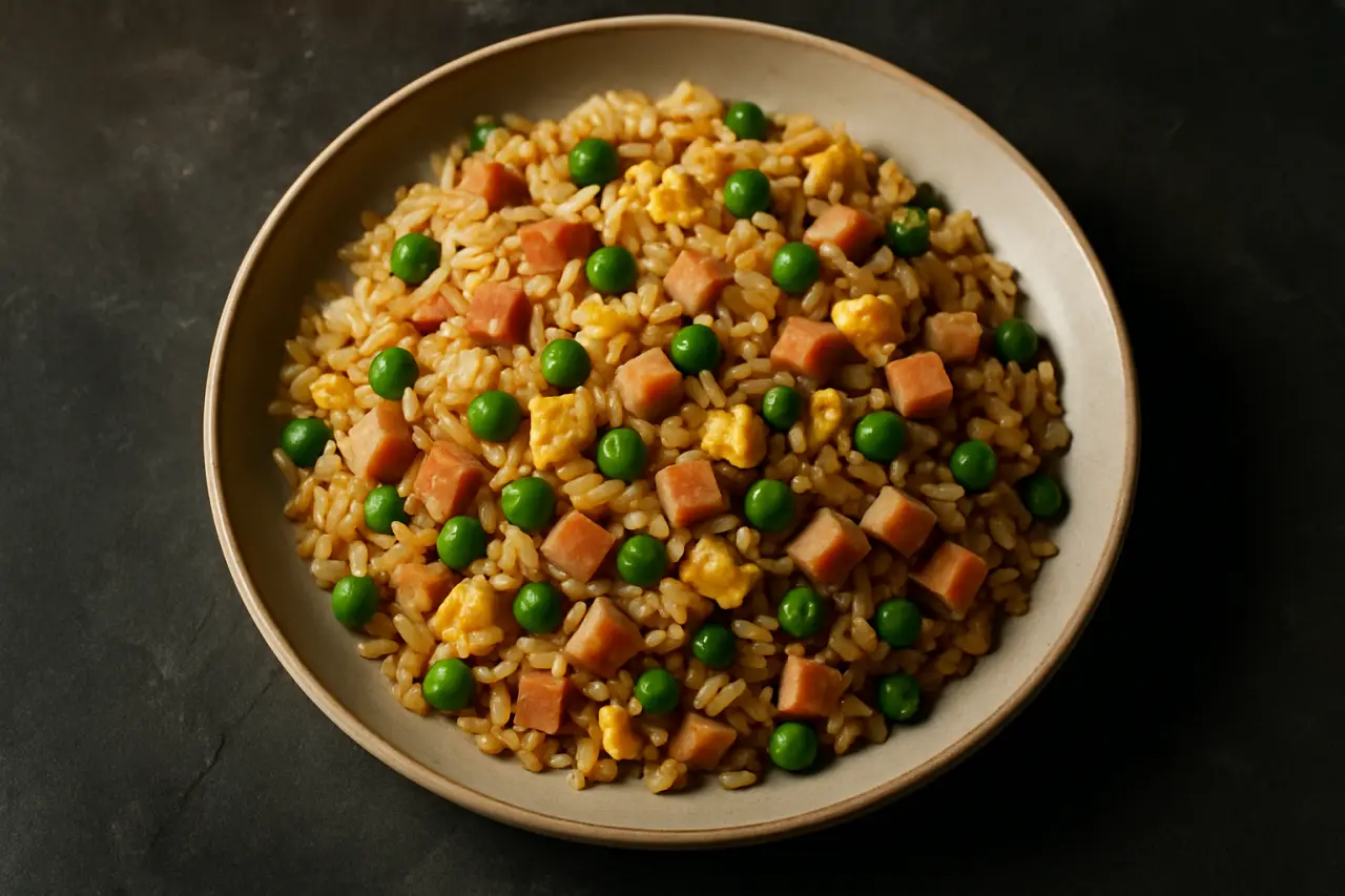 High-Protein Egg Fried Rice - yesterday's rice, four eggs and frozen peas become lunch in fifteen minutes flat